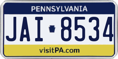 PA license plate JAI8534