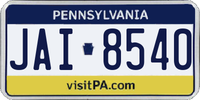 PA license plate JAI8540