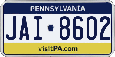 PA license plate JAI8602