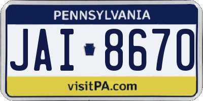 PA license plate JAI8670