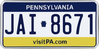PA license plate JAI8671