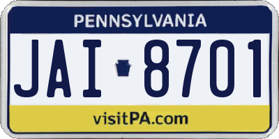 PA license plate JAI8701