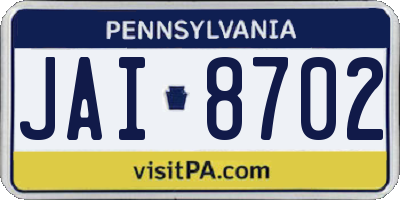 PA license plate JAI8702