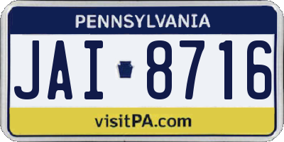 PA license plate JAI8716