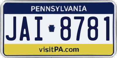 PA license plate JAI8781