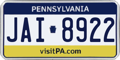 PA license plate JAI8922