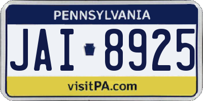 PA license plate JAI8925