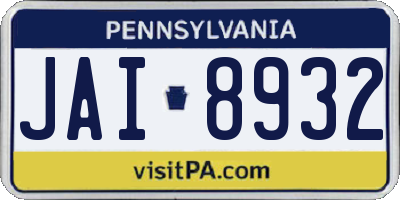 PA license plate JAI8932