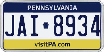 PA license plate JAI8934
