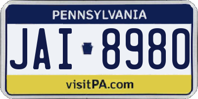 PA license plate JAI8980