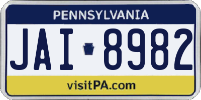 PA license plate JAI8982