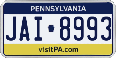 PA license plate JAI8993