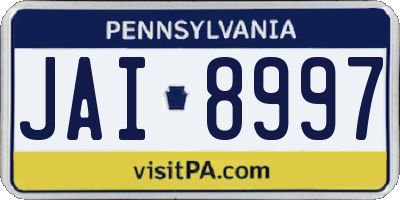 PA license plate JAI8997