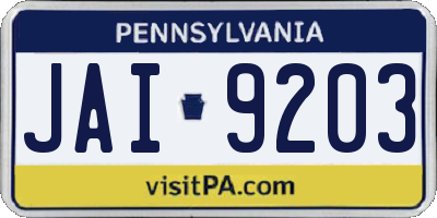 PA license plate JAI9203