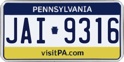 PA license plate JAI9316