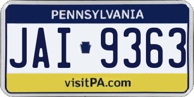 PA license plate JAI9363