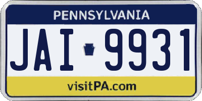 PA license plate JAI9931
