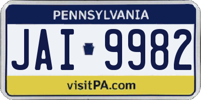 PA license plate JAI9982