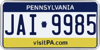 PA license plate JAI9985