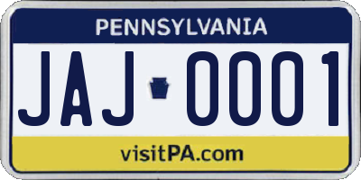 PA license plate JAJ0001