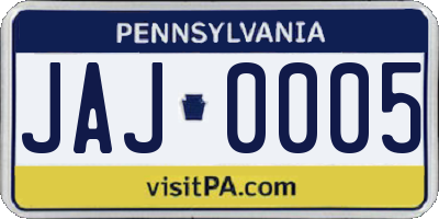 PA license plate JAJ0005