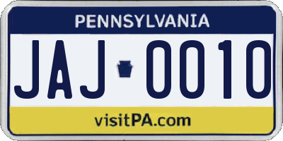 PA license plate JAJ0010