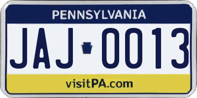 PA license plate JAJ0013