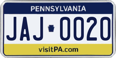 PA license plate JAJ0020