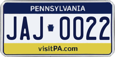 PA license plate JAJ0022