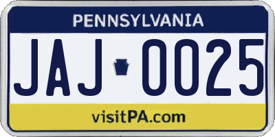 PA license plate JAJ0025