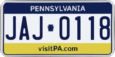 PA license plate JAJ0118