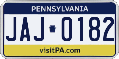 PA license plate JAJ0182