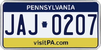PA license plate JAJ0207