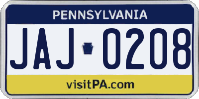 PA license plate JAJ0208