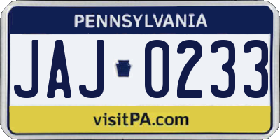 PA license plate JAJ0233