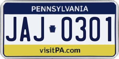 PA license plate JAJ0301