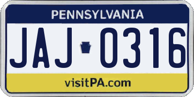PA license plate JAJ0316