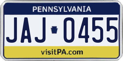 PA license plate JAJ0455