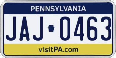 PA license plate JAJ0463