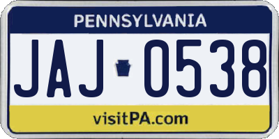 PA license plate JAJ0538