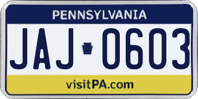 PA license plate JAJ0603