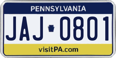 PA license plate JAJ0801