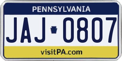 PA license plate JAJ0807