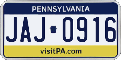 PA license plate JAJ0916