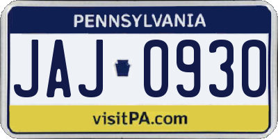 PA license plate JAJ0930