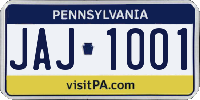 PA license plate JAJ1001