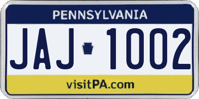 PA license plate JAJ1002