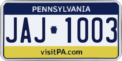 PA license plate JAJ1003