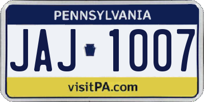 PA license plate JAJ1007