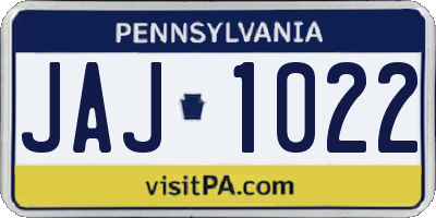 PA license plate JAJ1022